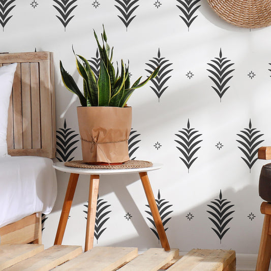 Fern Leaf Wall Decals (Set of 34) installed on a styled wall