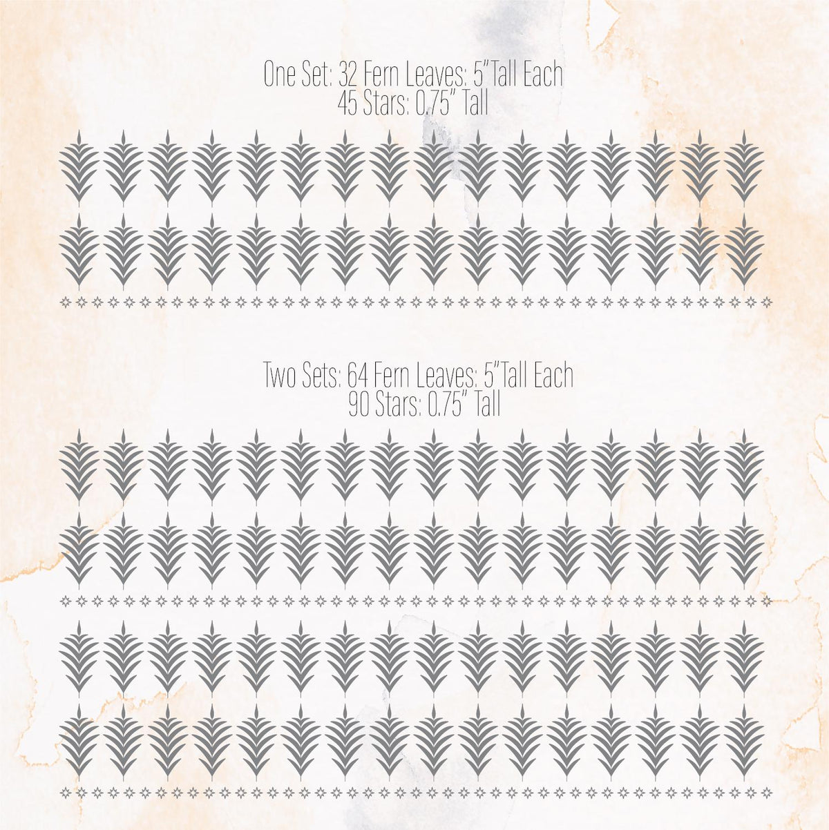 Close-up detail of fern leaf wall decals (set of 34) matte vinyl finish