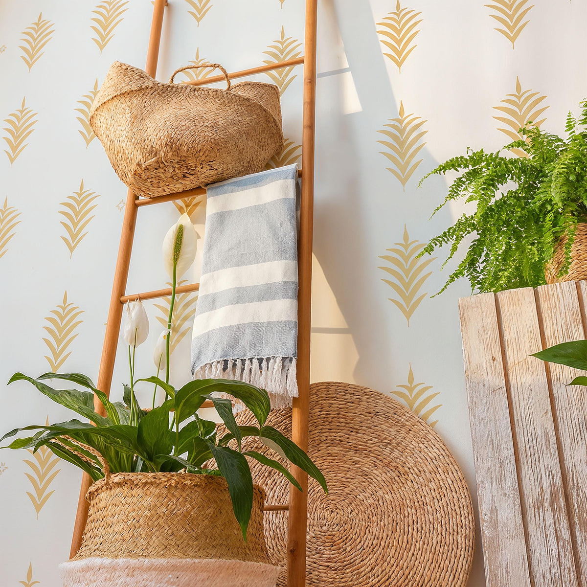 Fern Leaf Wall Decals (Set of 34) displayed in a styled space