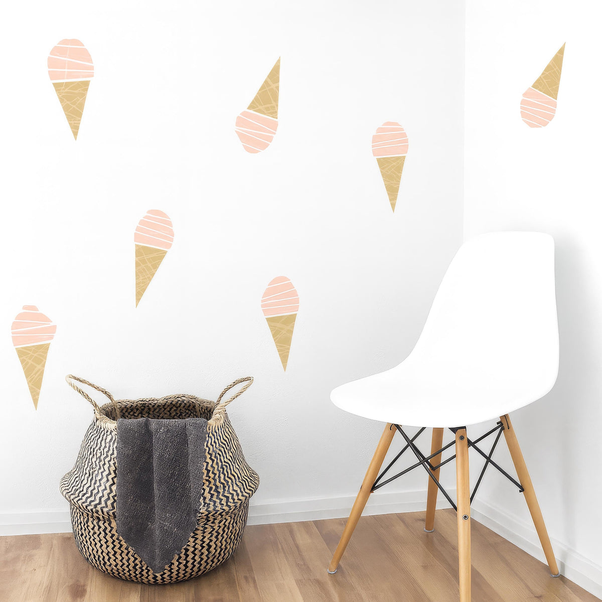 Ice Cream Cone Wall Decals (40 or 80) arranged on a feature wall