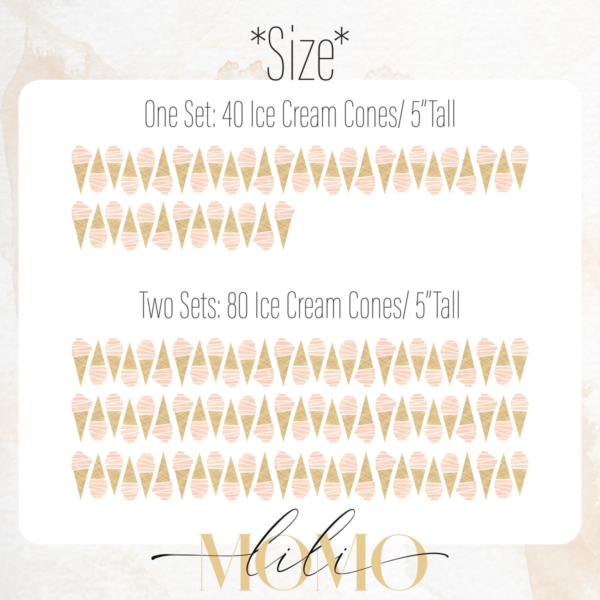 Close-up detail of ice cream cone wall decals (40 or 80) matte vinyl finish