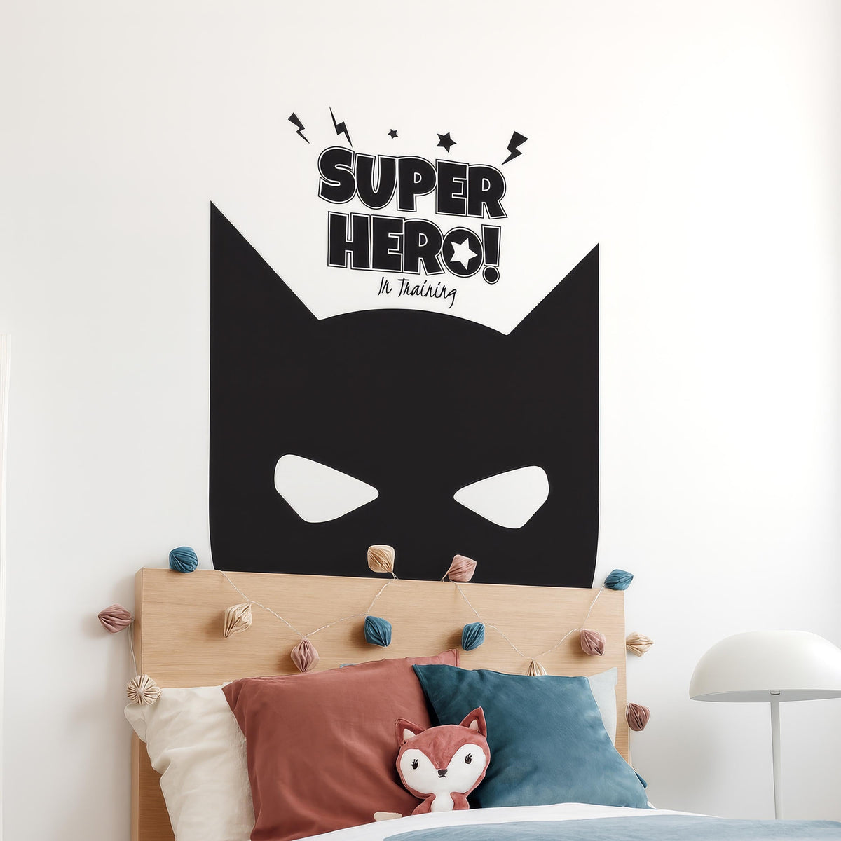 Superhero Wall Decal installed on a styled nursery wall