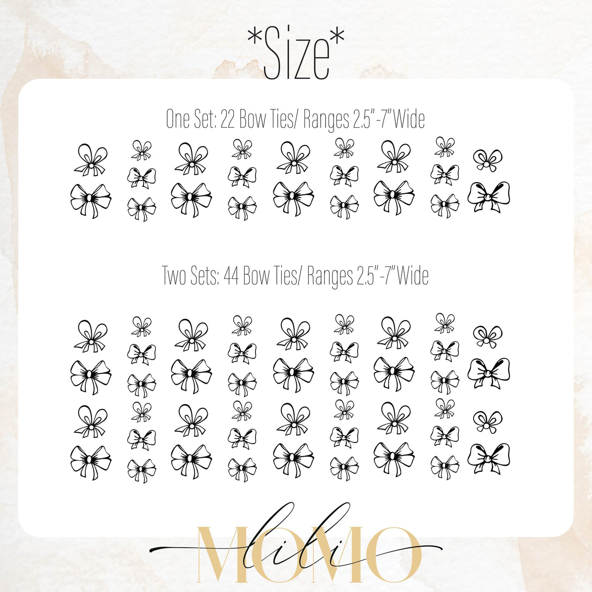 Close-up detail of bow wall decals set (22 or 44) matte vinyl finish