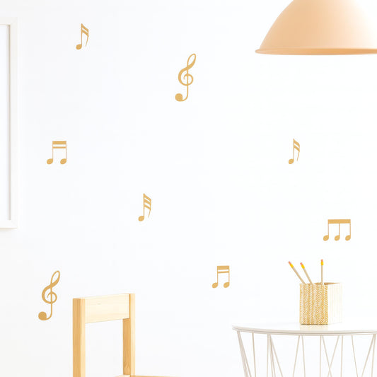 Music Notes Wall Decals (96 pcs) installed on a styled nursery wall