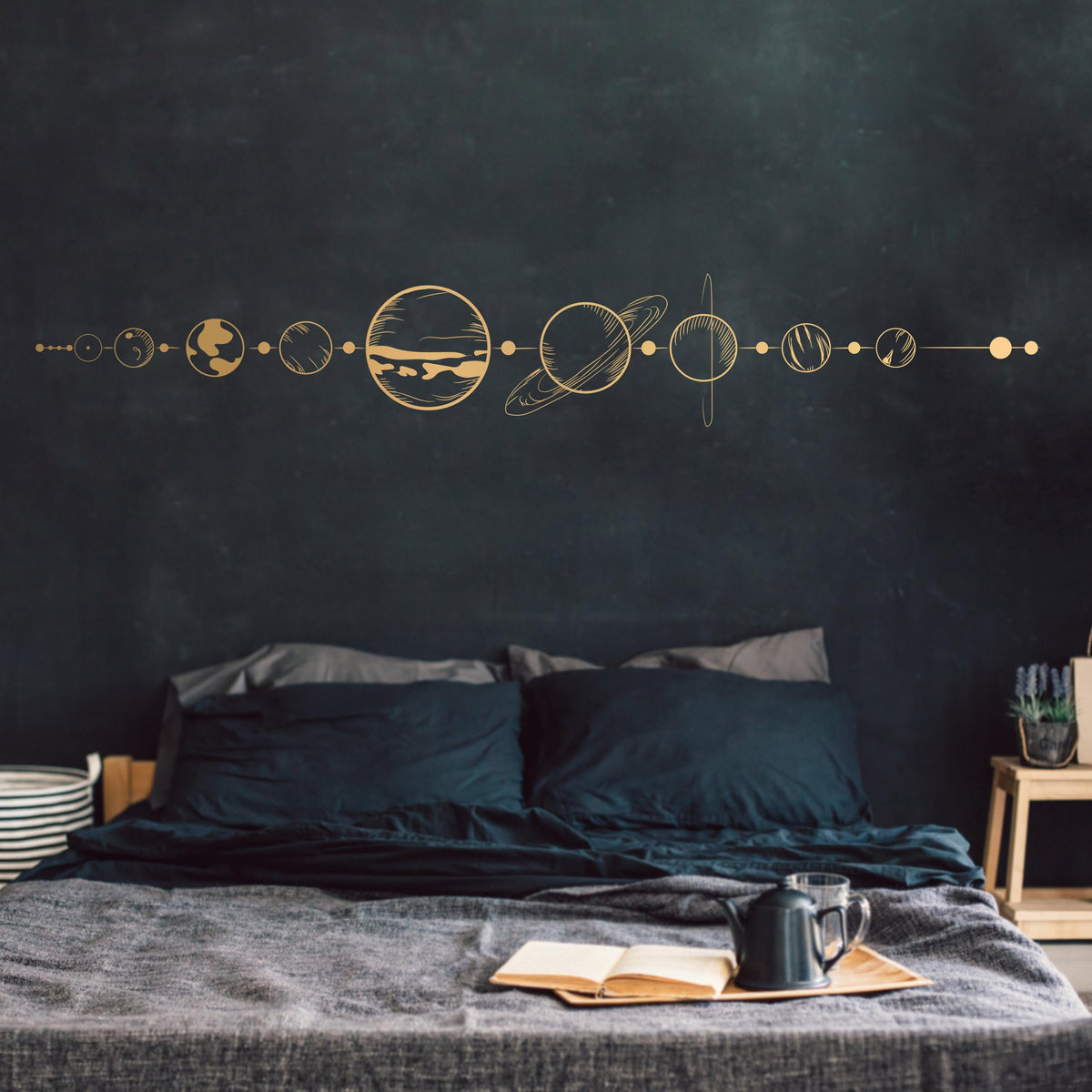 Solar System Wall Decal installed on a styled nursery wall