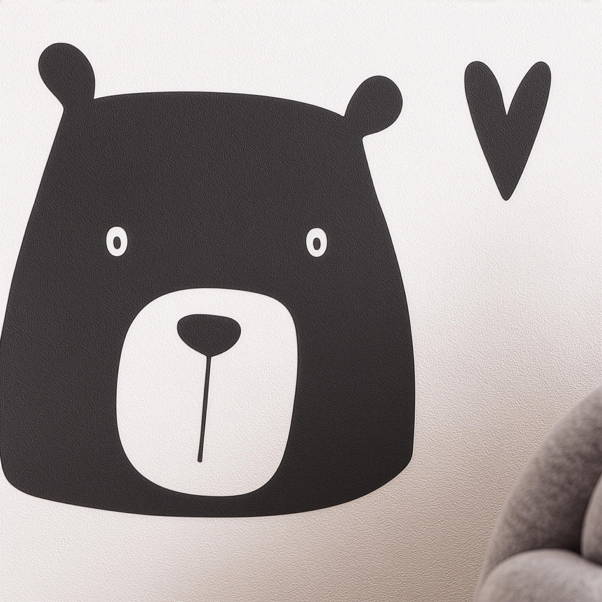 Bear Face Wall Decals with Hearts arranged on a feature wall