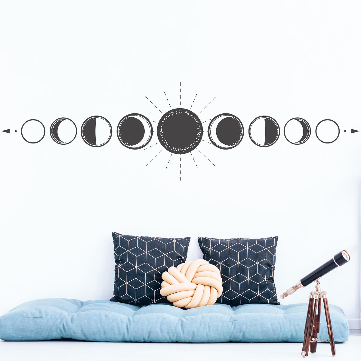 Moon Phase Wall Decal styled in a room setting