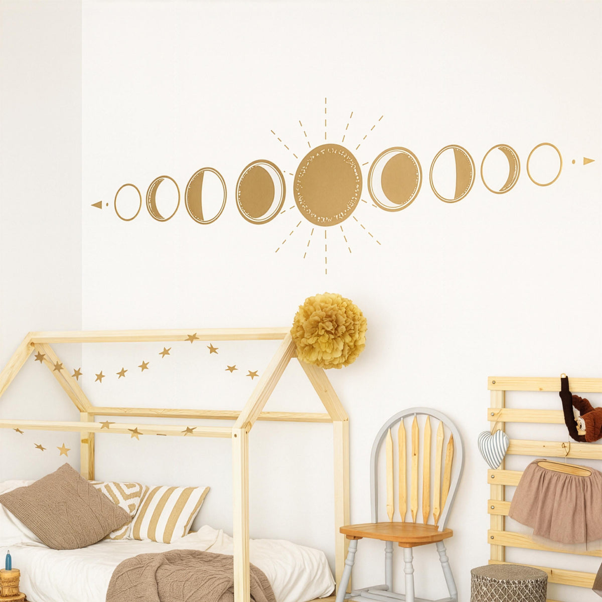 Moon Phase Wall Decal installed on a styled nursery wall