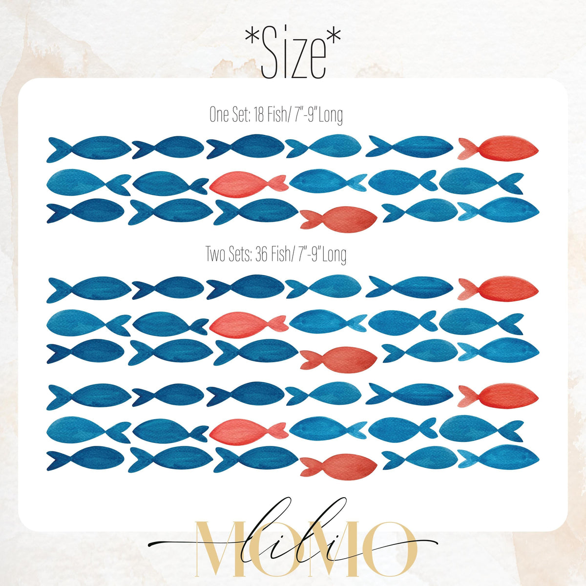 Close-up detail of watercolor fish wall decals matte vinyl finish