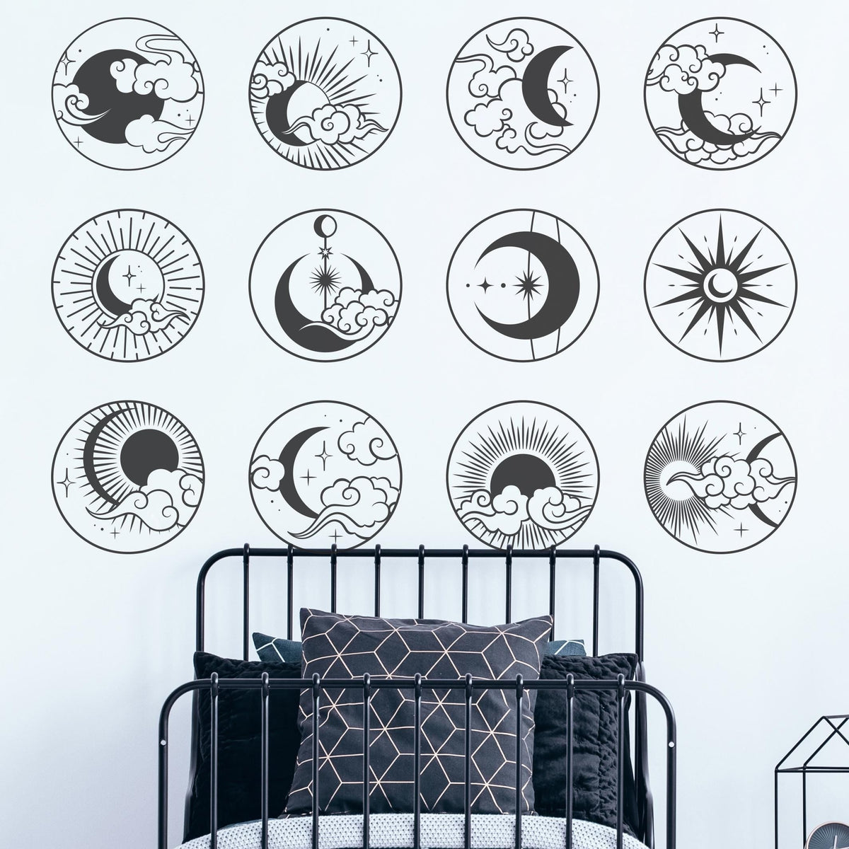 Celestial Wall Decals Set displayed in a styled space