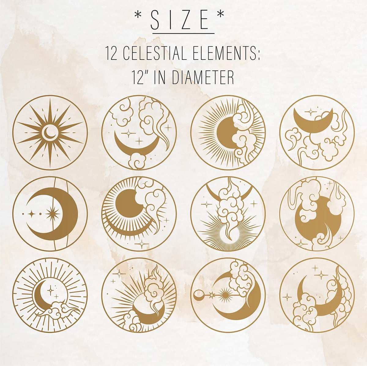 Close-up detail of celestial wall decals set matte vinyl finish