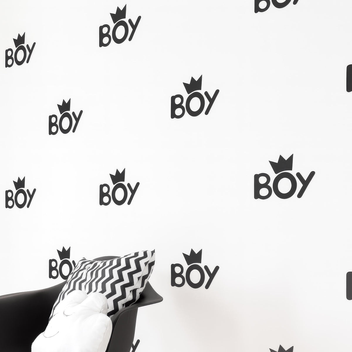 Boy Wall Decals with Crown arranged on a feature wall