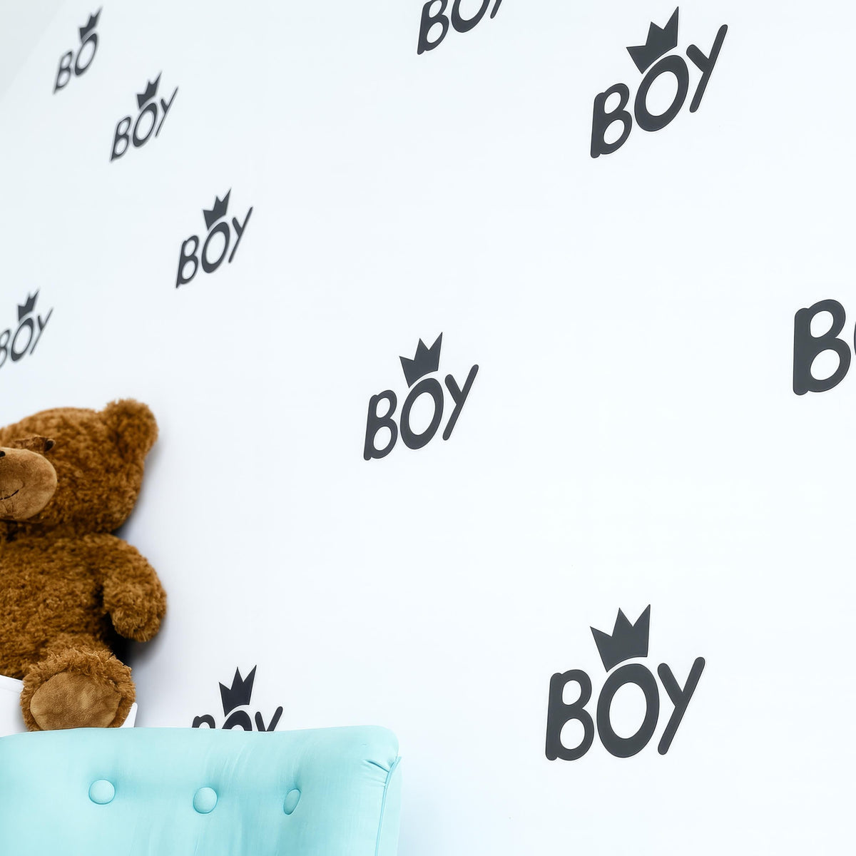 Boy Wall Decals with Crown displayed in a styled space