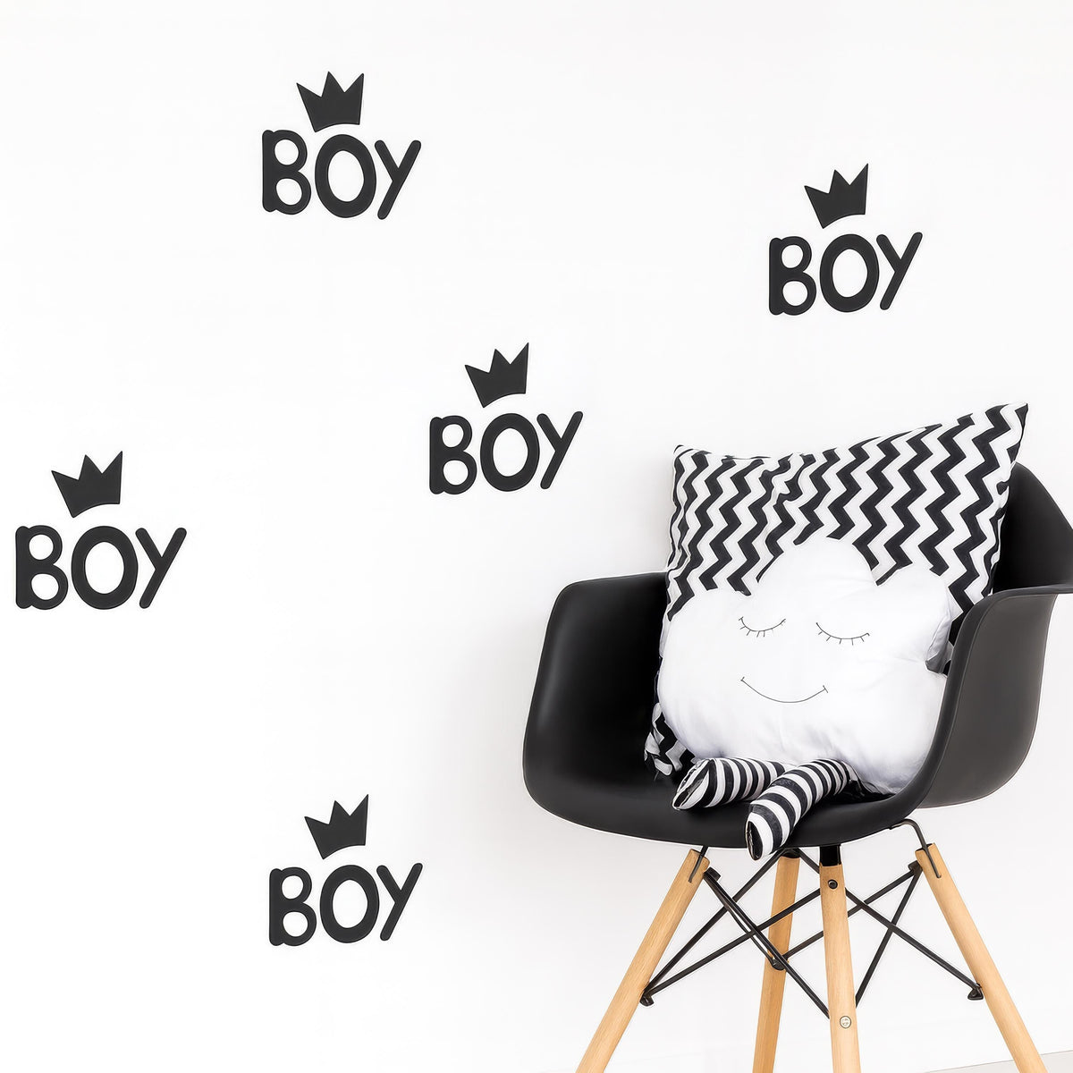 Boy Wall Decals with Crown installed on a styled nursery wall