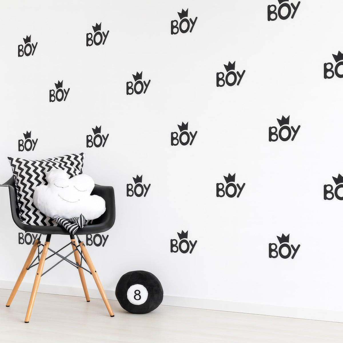 Boy Wall Decals with Crown shown in a home interior