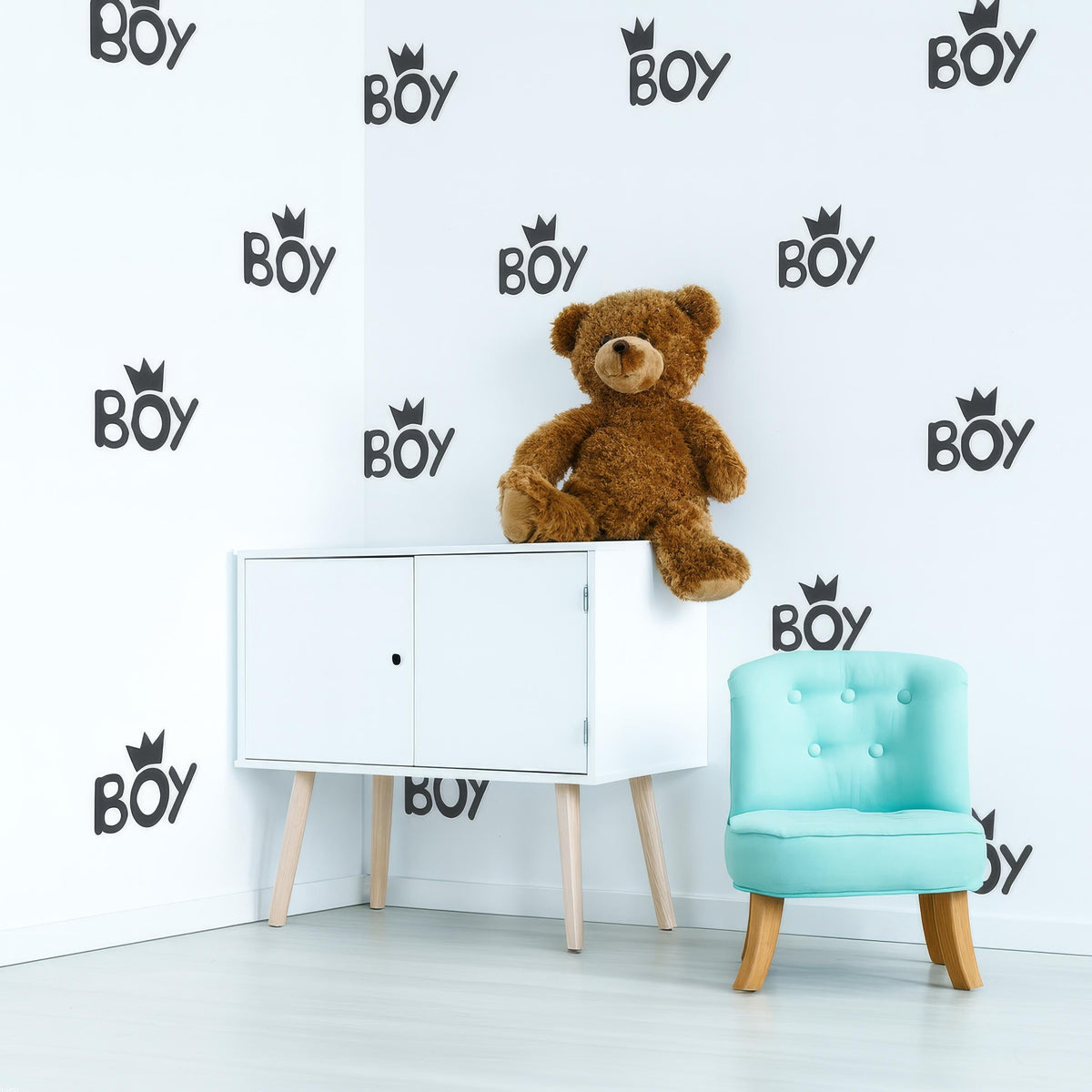 Boy Wall Decals with Crown styled in a room setting