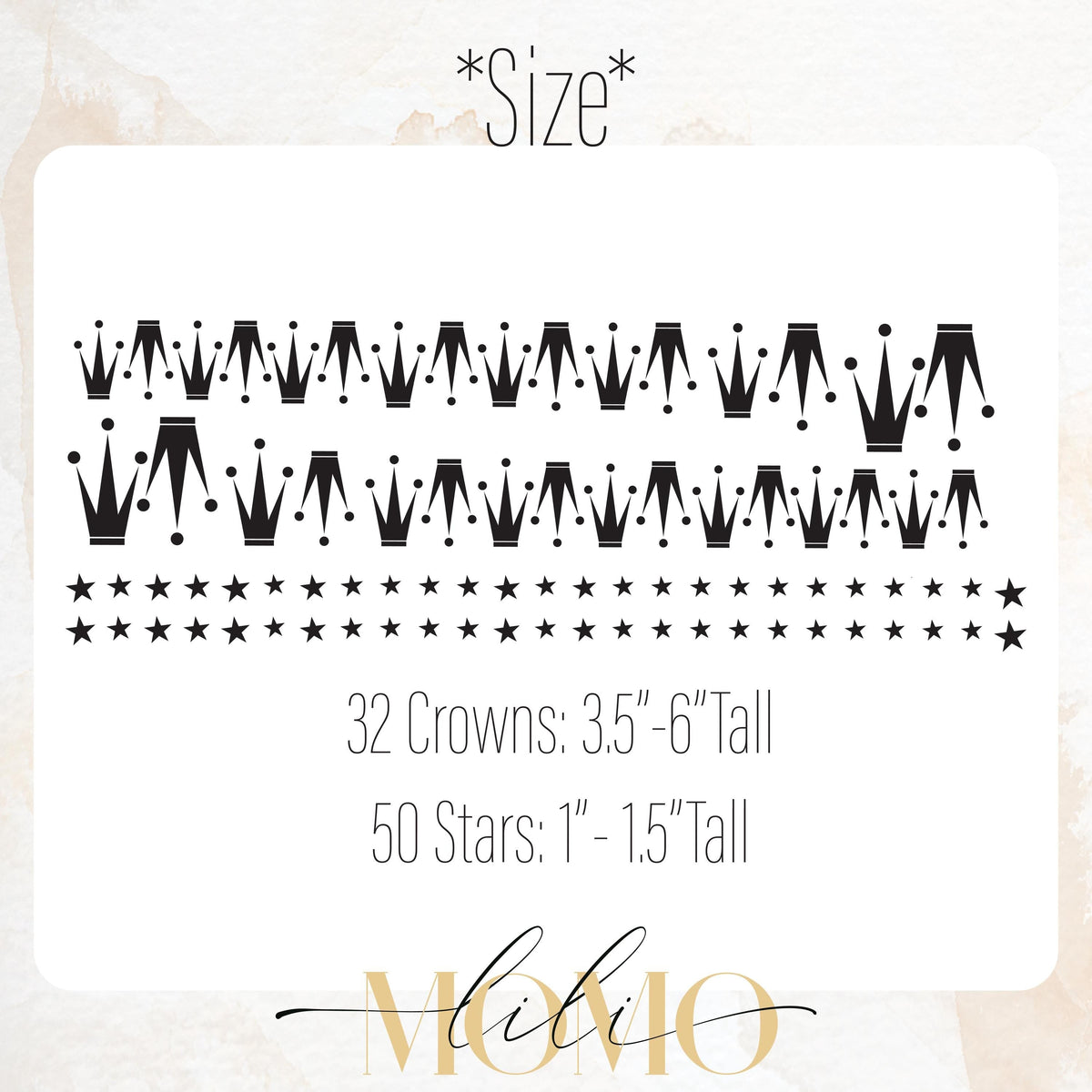 Close-up detail of crown wall decals set with stars matte vinyl finish