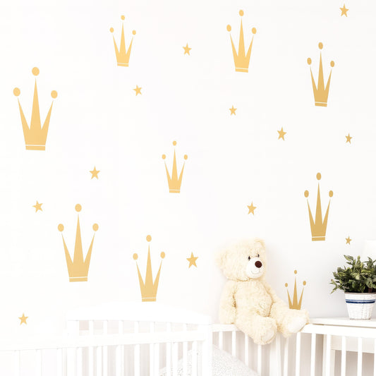 Crown Wall Decals Set with Stars installed on a styled nursery wall