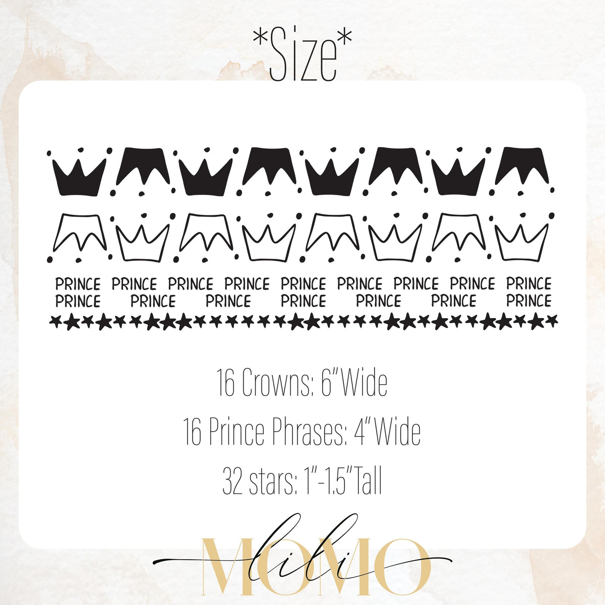 Close-up detail of prince crown wall decals set matte vinyl finish