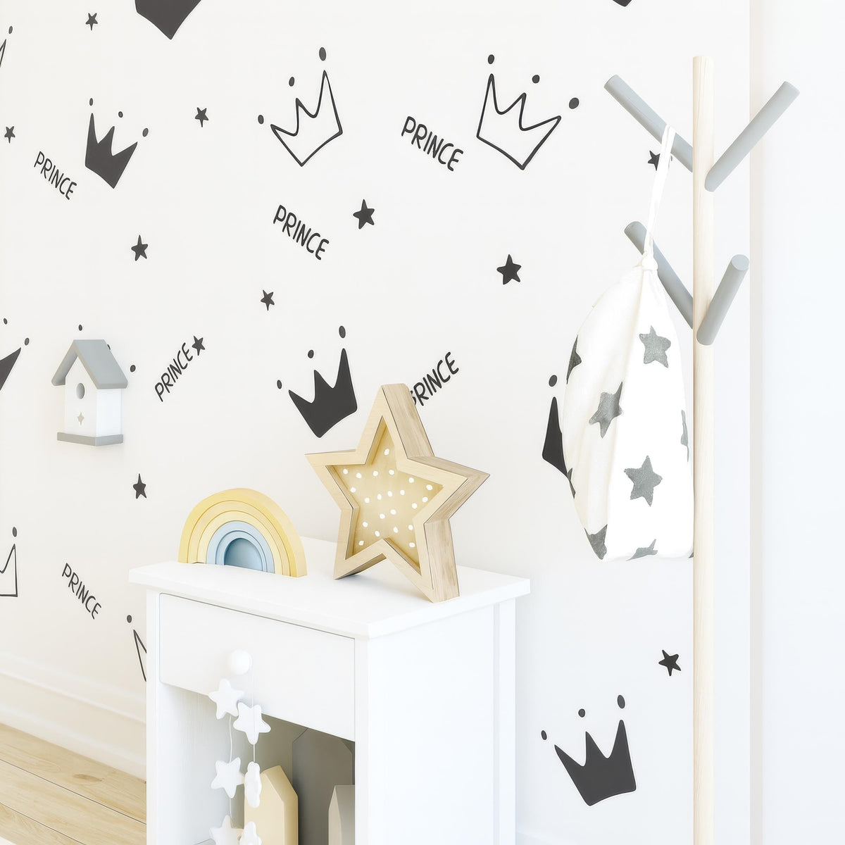 Prince Crown Wall Decals Set styled in a room setting