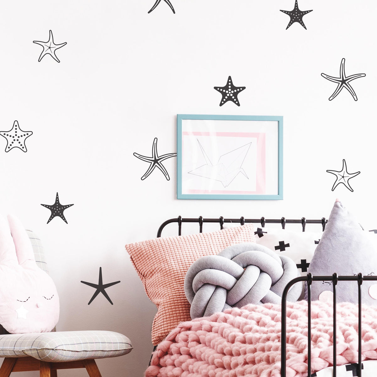 Starfish Wall Decals Set (35) styled in a room setting