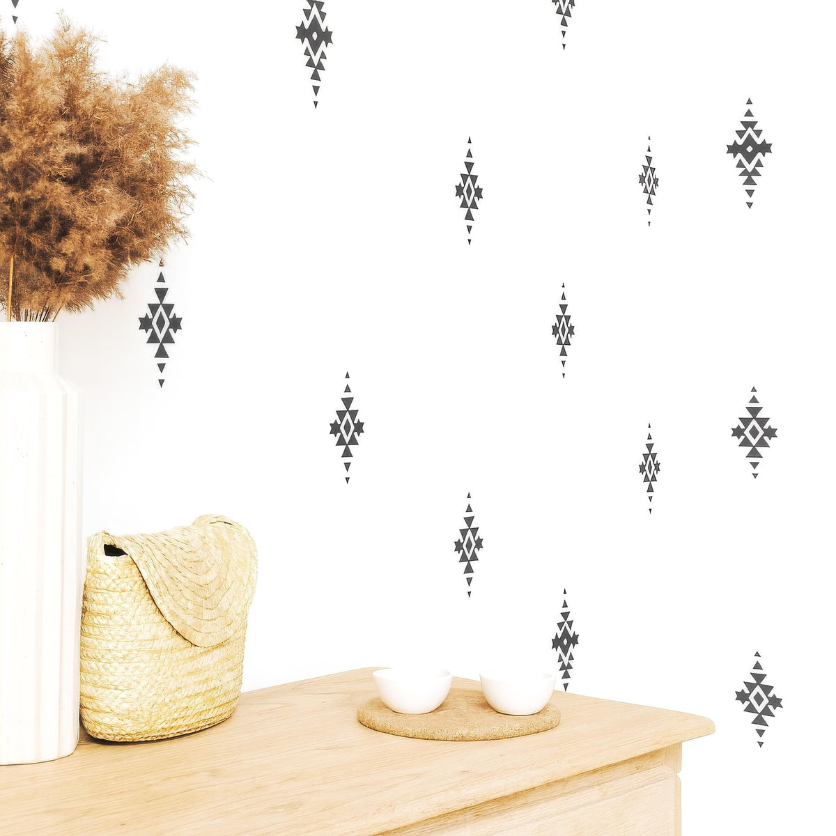 Boho Tribal Wall Decals Set styled in a room setting