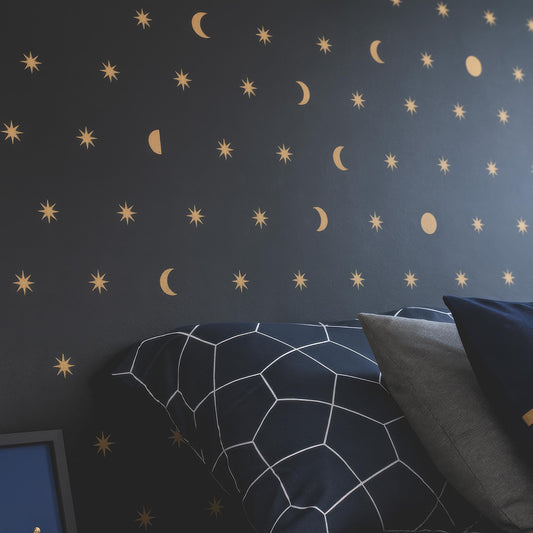 Moon Phase Wall Decals installed on a styled nursery wall