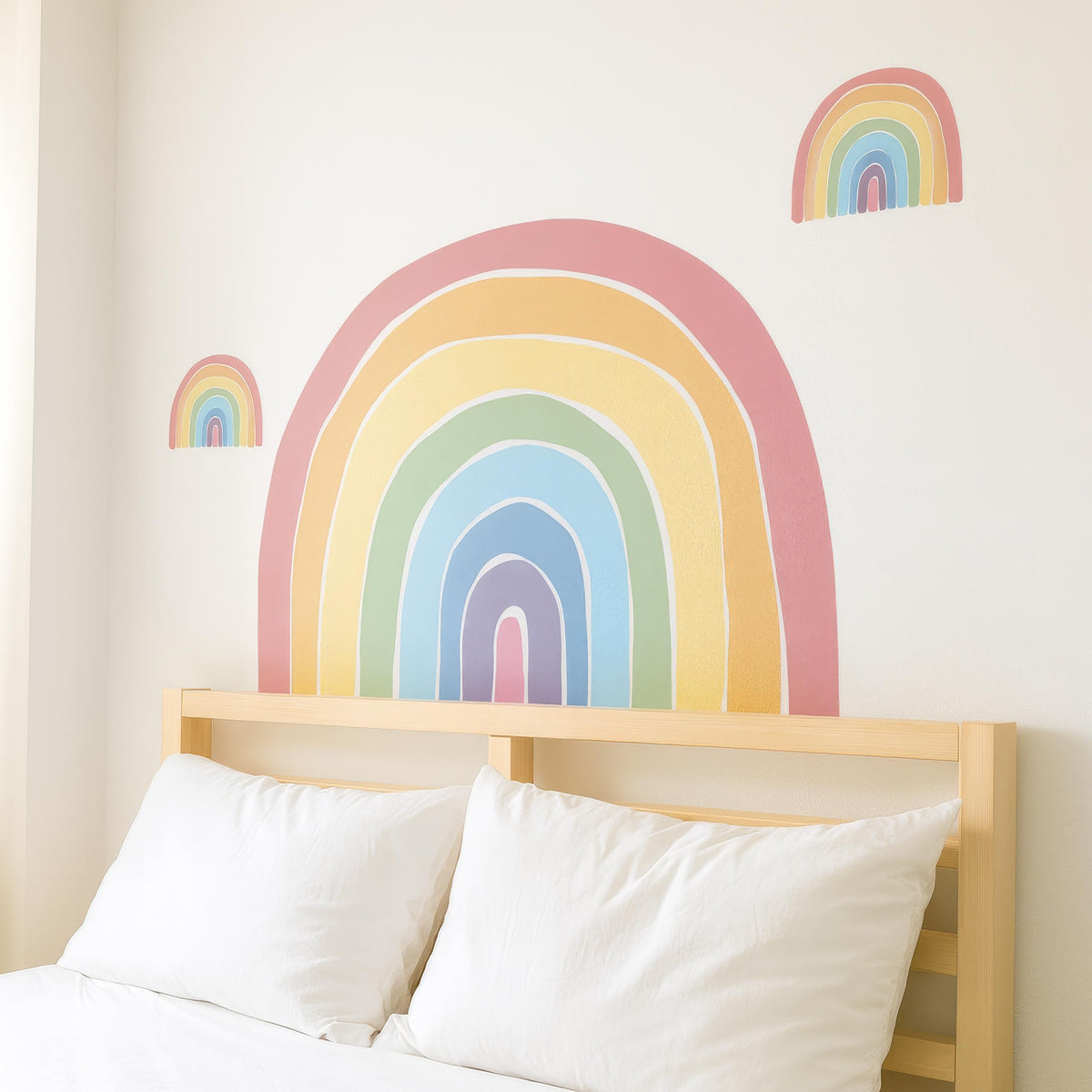 Large Rainbow Wall Decal installed on a styled nursery wall