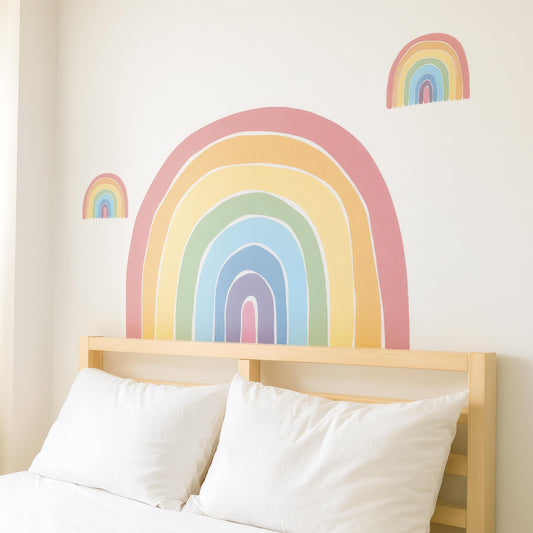 Large Rainbow Wall Decal installed on a styled nursery wall