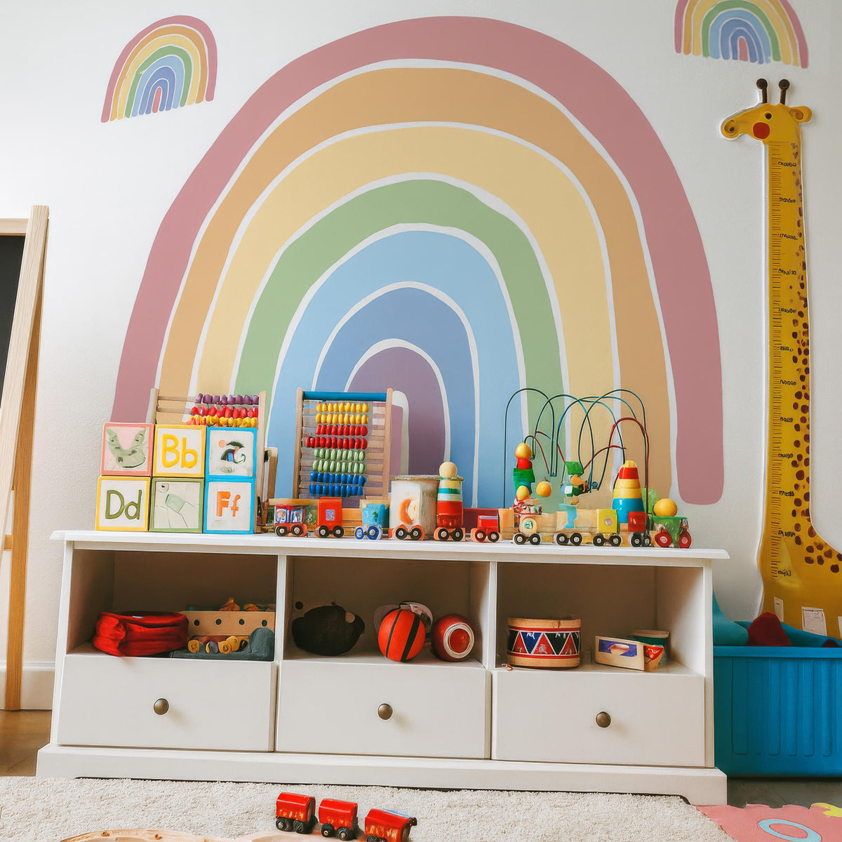Large Rainbow Wall Decal styled in a room setting