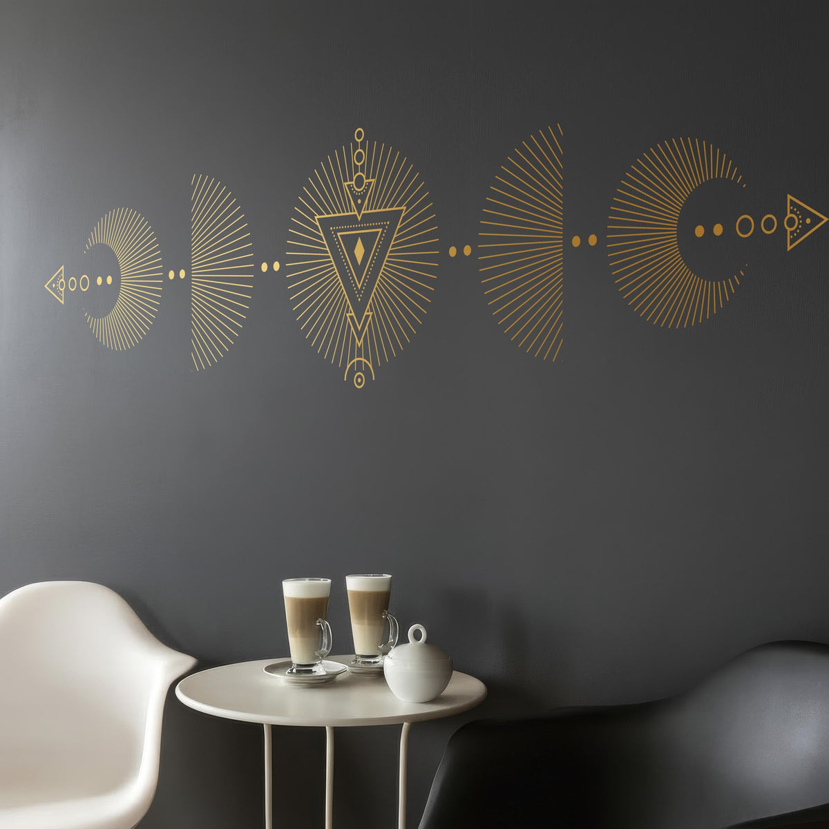 Boho Celestial Wall Border Decal shown in a home interior