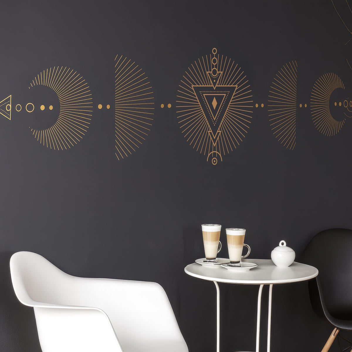 Boho Celestial Wall Border Decal styled in a room setting
