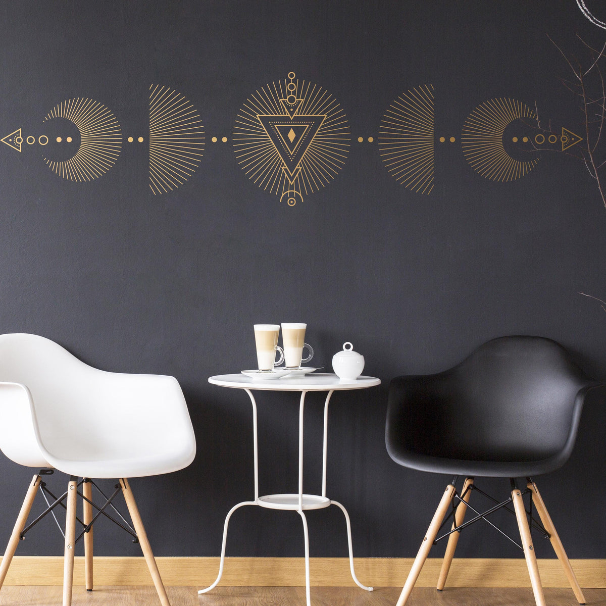 Boho Celestial Wall Border Decal arranged on a feature wall