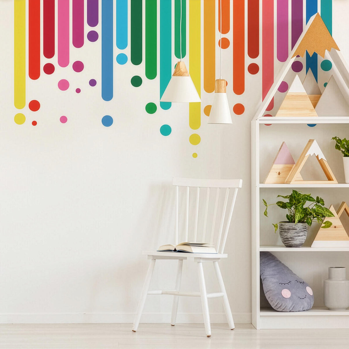 Rainbow Equalizer Wall Decal displayed in a styled space