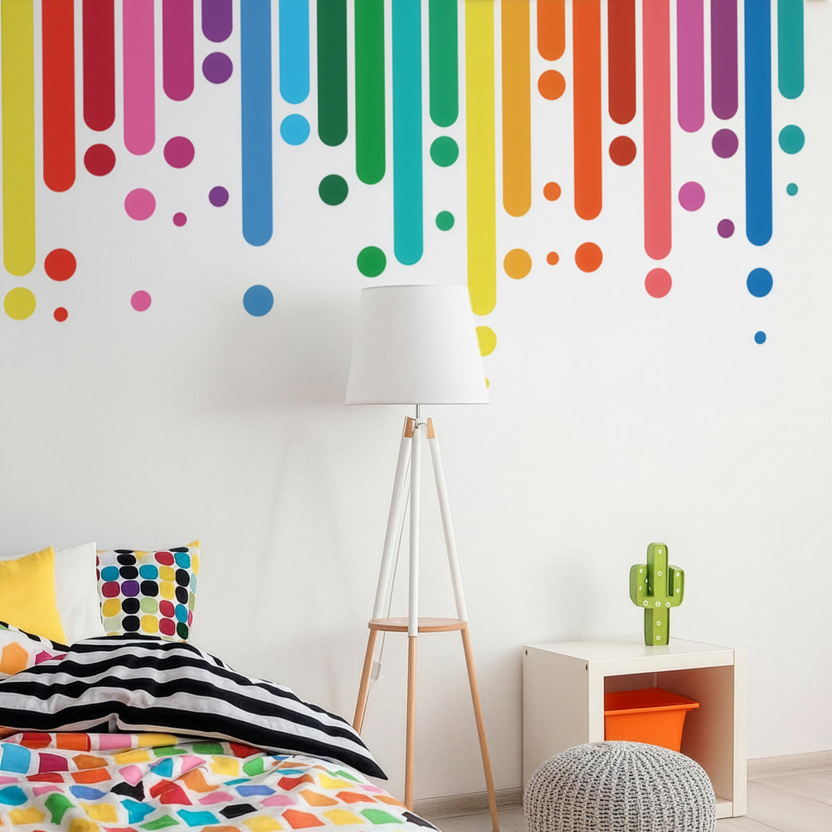 Rainbow Equalizer Wall Decal styled in a room setting