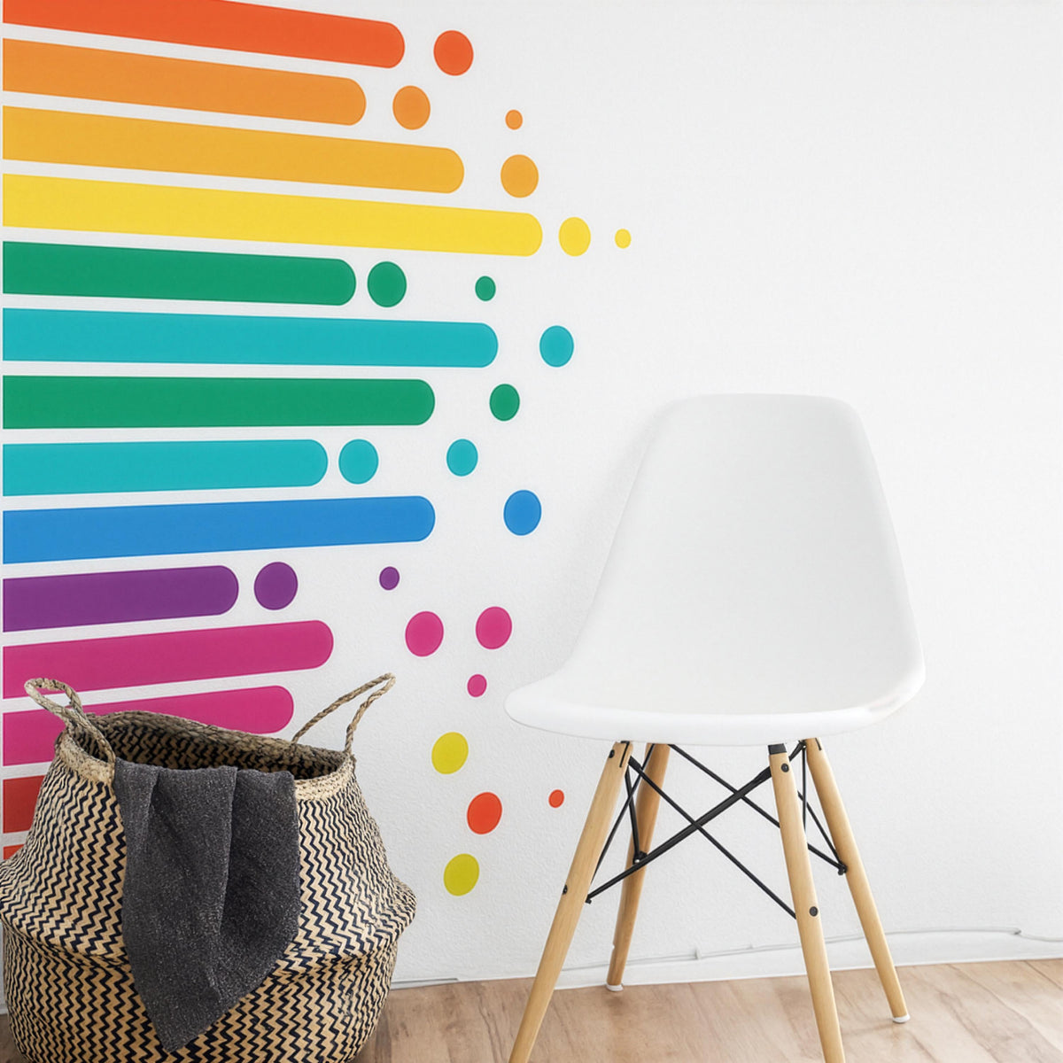Rainbow Equalizer Wall Decal arranged on a feature wall
