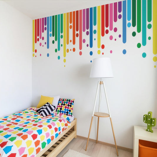 Rainbow Equalizer Wall Decal installed on a styled nursery wall