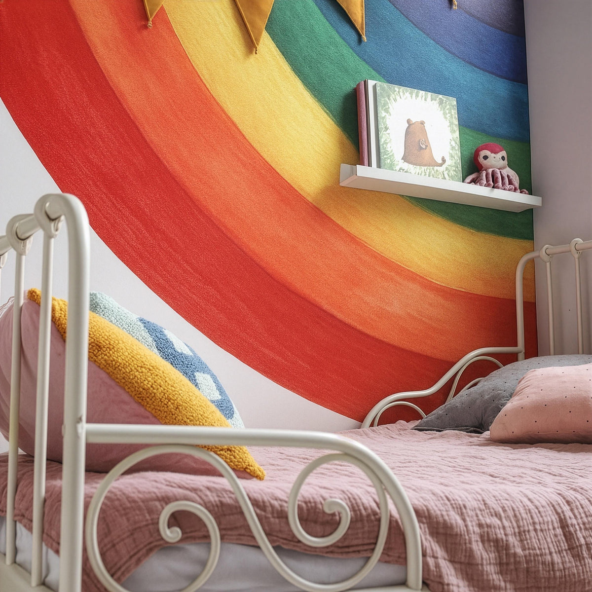 Corner Rainbow Wall Decal styled in a room setting