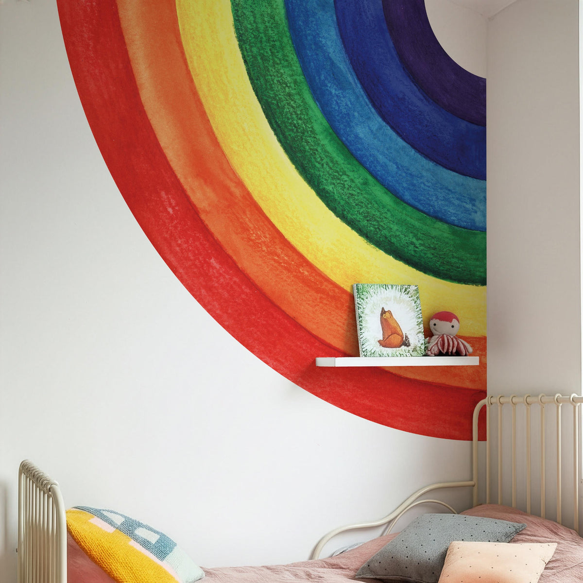 Corner Rainbow Wall Decal arranged on a feature wall