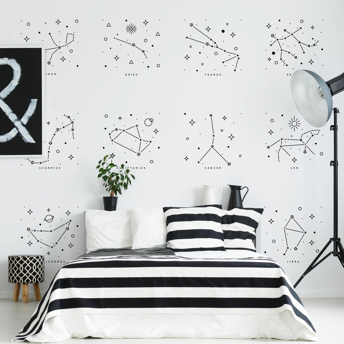 12 Zodiac Constellations Wall Decals Set styled in a room setting