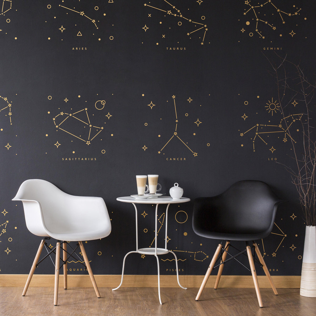 12 Zodiac Constellations Wall Decals Set installed on a styled nursery wall