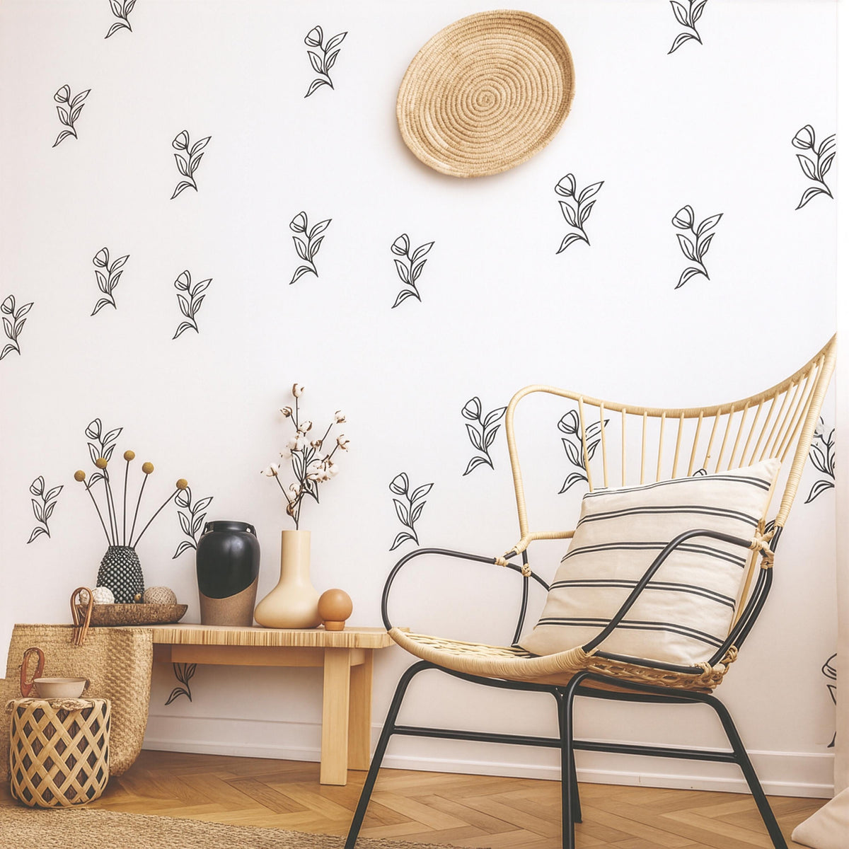 Floral Wall Decals Set styled in a room setting