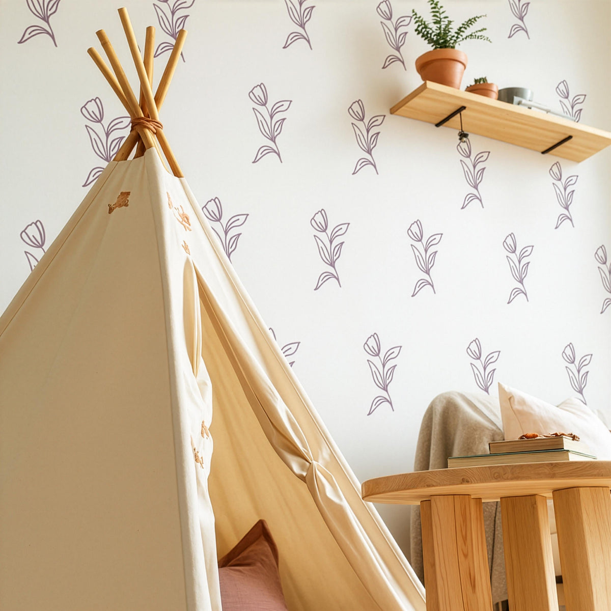 Floral Wall Decals Set installed on a styled nursery wall