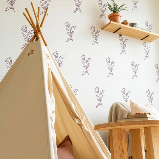 Floral Wall Decals Set installed on a styled nursery wall