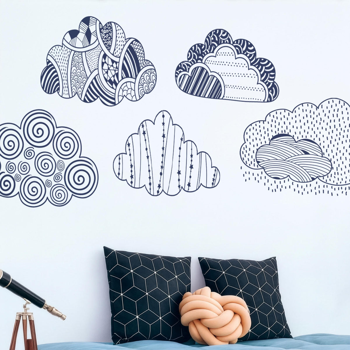 Cloud Wall Decals Set styled in a room setting