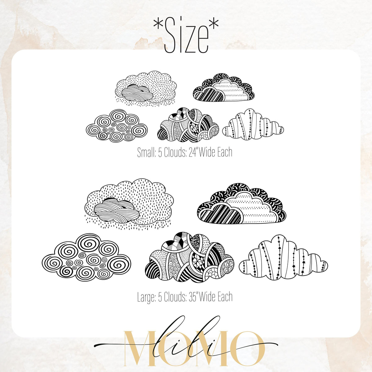 Close-up detail of cloud wall decals set matte vinyl finish
