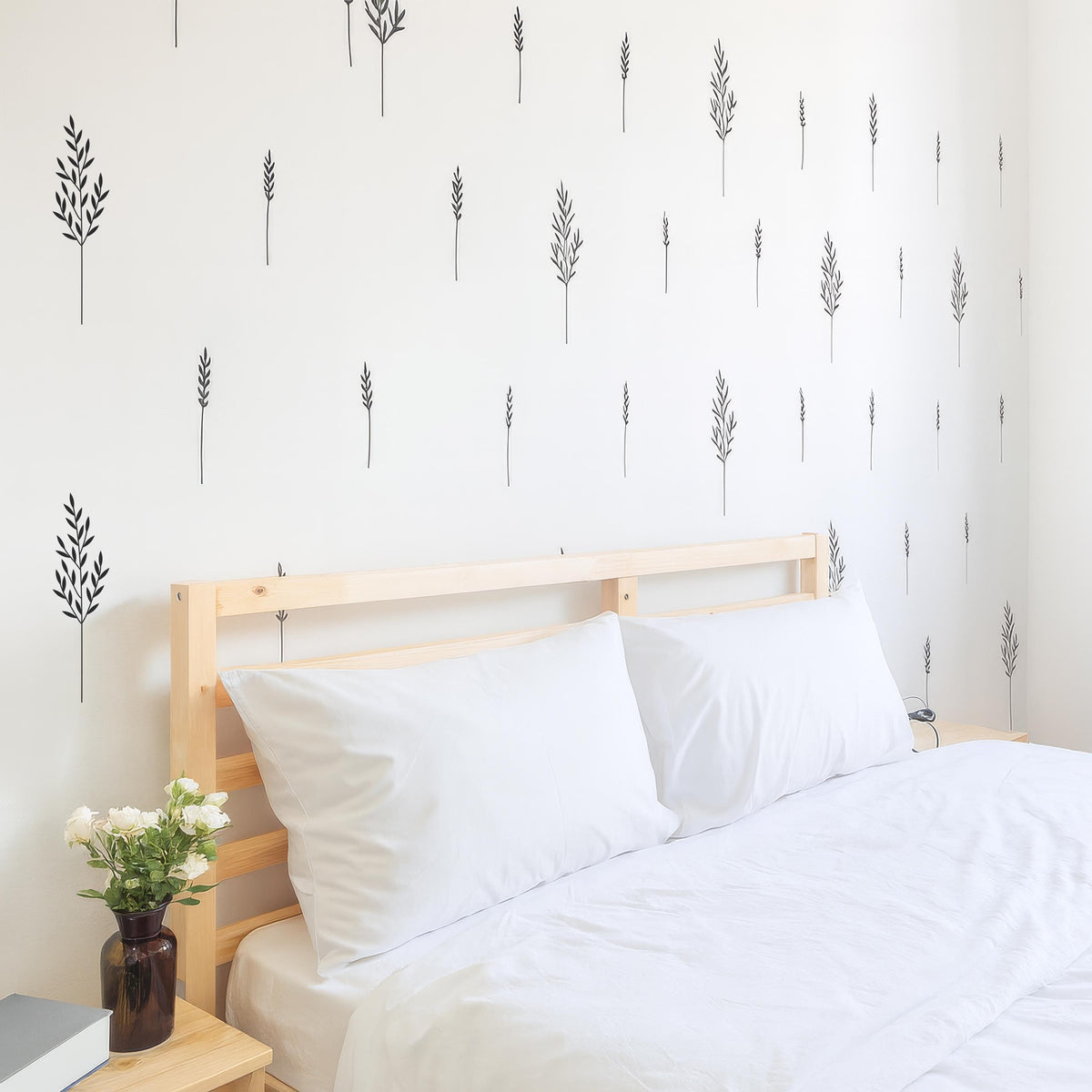 Botanical Stem Wall Decals displayed in a styled space