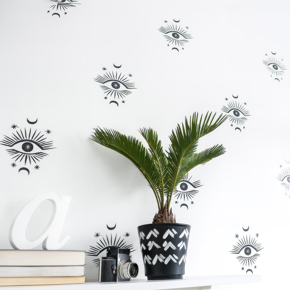 Boho Mystical Eye Wall Decals (30 or 60) shown in a home interior