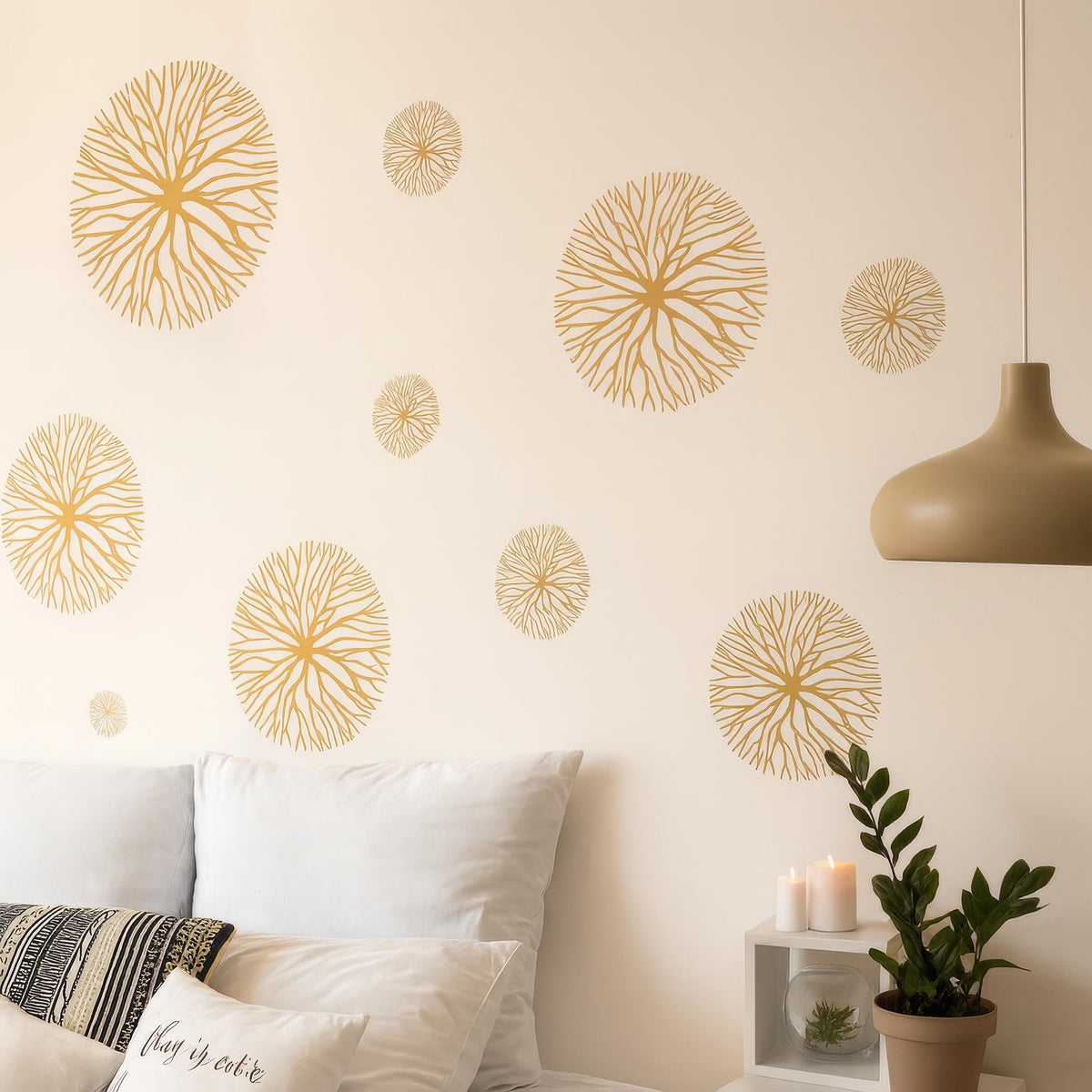 Abstract Flower Wall Decals Set of installed on a styled wall