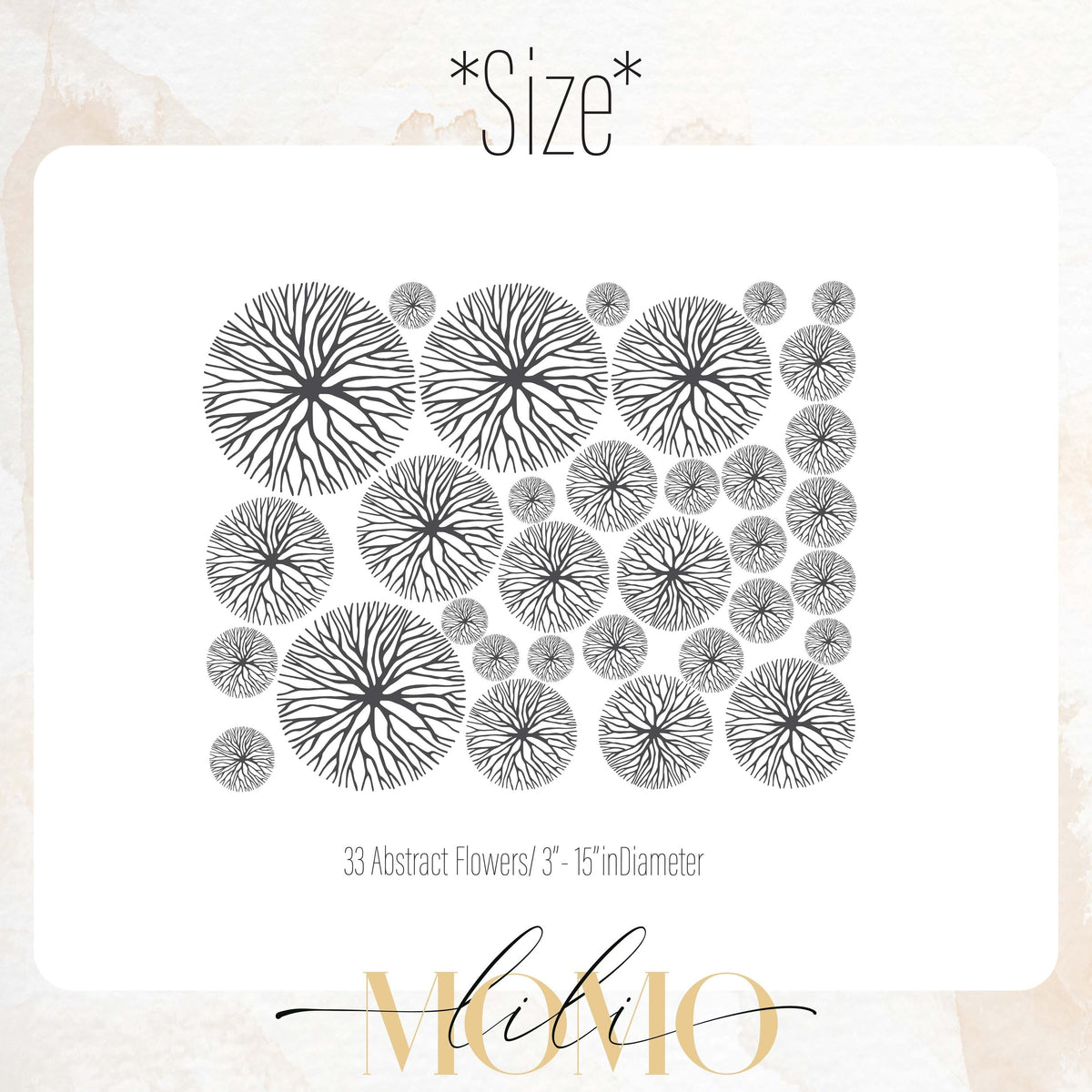 Close-up detail of abstract flower wall decals set of matte vinyl finish